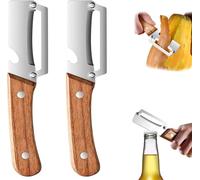 Multi-Functional Vegetable Peeler for Kitchen, Ergonomic Potato Peeler & Fruit Slicer, with Wooden Handle and Bottle Opener, for Carrot, Apple, Kiwi, Orange, Easy Grip Kitchen Tool (2PC)