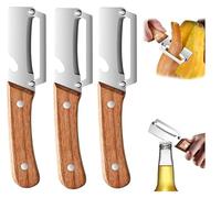 Multi-Functional Vegetable Peeler for Kitchen, Ergonomic Potato Peeler & Fruit Slicer, with Wooden Handle and Bottle Opener, for Carrot, Apple, Kiwi, Orange, Easy Grip Kitchen Tool (3pcs)