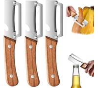 Multi-Functional Vegetable Peeler for Kitchen, Ergonomic Potato Peeler & Fruit Slicer, with Wooden Handle and Bottle Opener, for Carrot, Apple, Kiwi, Orange, Easy Grip Kitchen Tool (3PC)