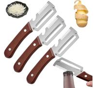 Multi-Functional Vegetable Peeler for Kitchen, Stainless Steel Julienne Peelers, Fruit Peeler with Wooden Handle, Bottle Opener and Onion, for Potato, Fruit & Veggie Peeling