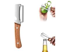 Multi-Functional Vegetable Peeler for Kitchen, Stainless Steel Multifunctional Easy Peelers, Fruit Peeler with Wooden Handle and Bottle Opener, for Easy Potato, Fruit & Veggie Peeling (1, Silver)