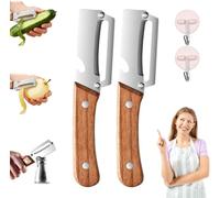 Multi-Functional Vegetable Peeler for Kitchen, Stainless Steel Multifunctional Easy Peelers, Fruit Peeler with Wooden Handle and Bottle Opener, for Easy Potato, Fruit & Veggie Peeling (2, Silver)
