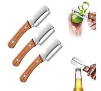 Multi-Functional Vegetable Peeler for Kitchen, Stainless Steel Multifunctional Easy Peelers, Fruit Peeler with Wooden Handle and Bottle Opener, for Easy Potato, Fruit & Veggie Peeling (3, Silver)