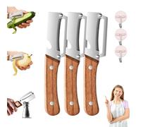 Multi-Functional Vegetable Peeler for Kitchen, Stainless Steel Multifunctional Easy Peelers, Fruit Peeler with Wooden Handle and Bottle Opener, for Easy Potato, Fruit & Veggie Peeling (3Pcs)