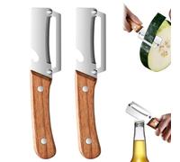 Multi-Functional Vegetable Peeler for Kitchen, Stainless Steel Multifunctional Peeler, Multi Functional Fruit Peeler with Wooden Handle and Bottle Opener, for Fruit Veggie Pumpkin Papaya (2PCS)