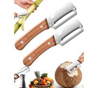 Multi-Functional Vegetable Peeler for Kitchen, Thickened Wooden Handle Fruit Peeler, 2 in 1 Stainless Steel Vegetable Peeler with Bottle Opener, for Sugar Cane Potato Pumpkin Carrot Apple (2pcs)