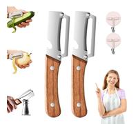 Multi-Functional Vegetable Peeler for Kitchen, Ultra Sharp Stainless Steel Blades Easy Peelers, Multifunctional Fruit Peeler with Wooden Handle and Bottle Opener, Easy Fruit & Veggie Peeling (2Pcs)