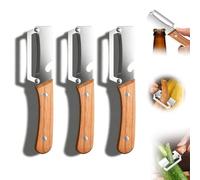 Multi-Functional Vegetable Peeler for Kitchen, Wooden Handle Peeler, Zero Flex Peelers, 2-in-1 Stainless Steel Kitchen Tool Bottle Opener for Fruit Apple Potato Pumpkin Papaya (C 3PCS)