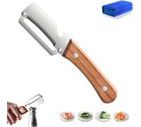 Multi Functional Vegetable Peeler, Multi-Functional Vegetable Peeler for Kitchen, Added Built-in Bottle Opener with Wooden Handle, for Fruit Apple Potato Pumpkin Papaya Zucchini (1)