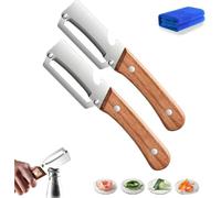 Multi Functional Vegetable Peeler, Multi-Functional Vegetable Peeler for Kitchen, Added Built-in Bottle Opener with Wooden Handle, for Fruit Apple Potato Pumpkin Papaya Zucchini (2)