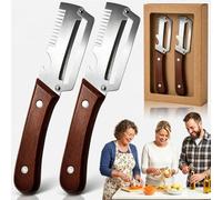 Multi Functional Vegetable Peeler, Stainless Steel Peeler (Sbucciare + Tagliare a Julienne + Lid Opener) with Ergonomic Non-Slip Wooden Handle, Not for Sale to Persons Under the Age of 18 (2 Pcs B)