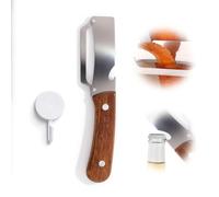 Multi-Functional Vegetable Peeler with Hook, Stainless Steel Sharp Blades Peeler with Wooden Handle & Multifunctional Bottle Opener Practical Kitchen Tool for Veggie Fruit Apple Potato Sugar Cane