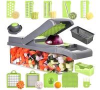 Multi-functional Veggie Chopper with 6 Stainless Steel Blades, 12 in 1 Mandoline Slicer, Ideal for Fruits/Vegetables/Salads (Grey)