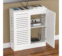 Multi-Functional WiFi Router Storage Cabinet, Floor Standing Modem Organizer with Power Strip & Cable Management for Living Room, Office & Bedroom - Stylish Home Solution