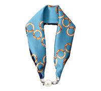 Multi-functional Women Scarf Chiffon with Magnetic Buckle Bright Color Printing Necklace Style Decorative Thin Durable Blue