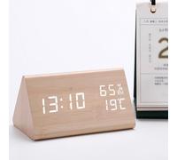 Multi Functional Wooden Digital Alarm Clock With LED Display For Time, Temperature, And Humidity, Switchable 12/24 Hour Time Formats For Use