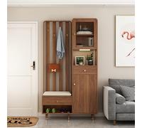 Multi-Functional Wooden wall Room Divider Screen,with Storage Cabinet Shoe-changing bench and Coat Racks for Home Office Space Decoration Privacy Partition(Walnut-B,100cm/39.3in)