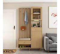 Multi-Functional Wooden wall Room Divider Screen,with Storage Cabinet Shoe-changing bench and Coat Racks for Home Office Space Decoration Privacy Partition(Wood-B,100cm/39.3in)