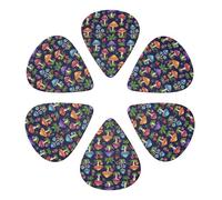 Multi-Gauge Guitar Picks 6 Pack The Various Mushroom Art, Semi-Round Design for Acoustic, Electric & Bass Guitars, 0.46mm/0.71mm/0.96mm Thickness