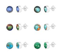 Multi Gemstone Stud Post Earrings 925 Sterling Silver Earrings 6 MM Round Girl Women Gift (Spiny Oyster Turquoise) Christmas Gifts for Women