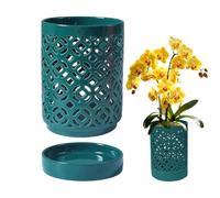 Multi-Hole Ceramic Planter, Drainage Plant Container, Removable Tray Flower Pot with Efficient Water Flow, Ceramic Pots Featuring Ventilated Root Design, Gardening Planter 6.14×4.13×3.74Inch