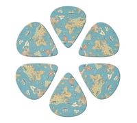 Multi-Instrument Guitar Picks 6 Pack Atlas Map Of World Blue, Semi-Round Plectrums for Electric, Acoustic, Bass & Ukulele, 0.46-0.96mm
