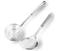 Multi Kitchen Utensil Stainless Steel Cooking Skimmer Slotted Fish Turner Spatula Spoon Colander Drain Water Filter Spoon Ladle Spider Strainer Skimmer Ladle for Cooking &Frying (2pcs)