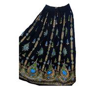 MULTI Ladies Indian Boho Hippie Gypsy Sequin Summer Sundress Maxi Skirt BLACK GREEN