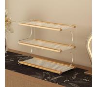 Multi-Layer Bamboo Plastic Rattan Coffee Mug Display Rack Tea Cup Holder Countertop Wood Storage Cabinet for Kitchen, Dining Room, Coffee Bar(Transparent color,45*20*36cm/17.7*7.9*14.2in)