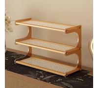Multi-Layer Bamboo Plastic Rattan Coffee Mug Display Rack Tea Cup Holder Countertop Wood Storage Cabinet for Kitchen, Dining Room, Coffee Bar(Natural wood color,59*20*36cm/23.2*7.9*14.2in)