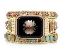 Multi-Layer Beaded Watch Band, Natural Stone Wrap, Adjustable Sizes For 38-41Mm, Handcrafted Boho Style Bracelet For Watch