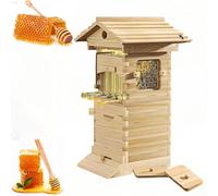 Multi-Layer Beehive with Observation Window and Key-Access Honey Flow System, 380x255mm Base Size and 145mm Roof Height, Fir Wood with Boiled Wax Treatment for Beekeeping