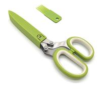 Multi-Layer Herb Scissors, Multifunctional Sturdy 5 Blade Stainless Steel Kitchen Scallion Scissors with Safety Cover Cleaning Brush, Food Vegetable Cutting Shredded Paper for Home Office