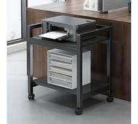 Multi-Layer HiFi Record Player Stand Multifunctional Media Storage Shelf Audio/Video Stereo Cabinet with Caster Wheels Wooden Printer Table Stylish Black Design (45x33x52cm)