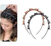 Multi-Layer Hollow Woven Headband Lady Wind Bundle Double Bangs Hairstyle Hairpin, Twist And Clip Headband/Korean Braided Headband/Hairpin Hair Band/Hairband Non-Slip (1Black+1Brown)