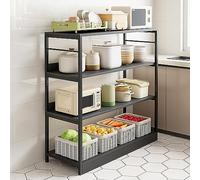 Multi-Layer Kitchen Shelf Microwave Stand & Storage Rack Durable Maple Cherry Wood 80x35x100cm Functional Oven nizer Black Four-Tier Design for Space-Saving Solutions