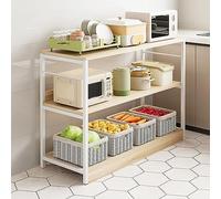 Multi-Layer Microwave Stand Kitchen Storage Shelf Large Capacity Pot & Oven Rack Maple Cherry Wood 80x35x100cm Versatile 3-Tier Design for nized Cooking Space