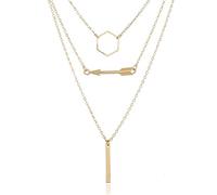 Multi-Layer Necklace, Gold Plated Hexagon Retro Circle Arrow Vertical Metal Pendant Sweater Necklace For Women Girls Durability