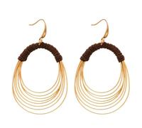 Multi-Layer Oval Wire Hook Ear Ornaments, Brown Fabric Wrapped Gold Tone Electroplated Ear Jewelry Ideal For Women Summer Daily Dating Banquet Holiday Gift