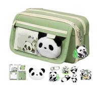 Multi-Layer Panda Pencil Case, Zipper Pen Pouch with Panda Keychain Brooch Notepad Panda Stationery Case, Wide Opening Mouth Pencil Case Makeup Bag Pen Bag School Stationery