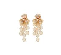 Multi Layer Pearl & Woven Flower Drop Earrings, Cascading Gilded Petals, Nature Inspired Elegant Jewellery for Women