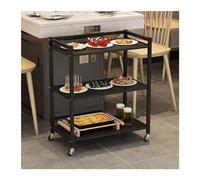 Multi-Layer Rolling Kitchen Trolley Rack Hot Pot Dish Floor-to-Floor Storage Cart Portable Kitchen Island on Wheels (Black)