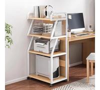 Multi-Layer Rolling Printer Stand Cart 20mm Steel Frame Storage Shelf with Guardrail for Home Office & Kitchen - Natural Finish (55x40x131cm)