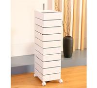 Multi-Layer Rolling Storage Cart with 360° Rotation White Cosmetic with Drawers Versatile Bedside Table Ten-Tier Mobile Cabinet for Home & Office