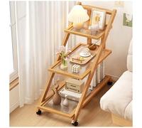 Multi-Layer Rolling Storage Cart with Rattan Top, Mobile Ladder Shelf, Foldable Side Table on Wheels, Kitchen Living Room Organizer, 3-Tier, Brown
