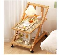 Multi-Layer Rolling Storage Cart with Rattan Top, Mobile Ladder Shelf, Foldable Side Table on Wheels, Kitchen Living Room Organizer, 3-Tier, Brown