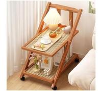Multi-Layer Rolling Storage Cart with Rattan Top, Mobile Ladder Shelf, Foldable Side Table on Wheels, Kitchen Living Room Organizer, 3-Tier, Brown