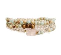 Multi Layer Statement Bracelets,Stackable Beaded Strand Stretch Bangles | Stackable Set, Crystal Clear Beads, Gold Accent Spacers, Rhodonite & Amazonite, Stretch Fit