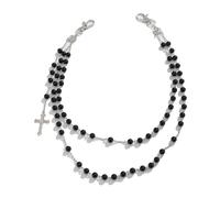 Multi-layered Beaded Belly Belt Gothic Cross Pendant Pants Chain for Men Women Pearl Tassel Jean Wallet Trouser Keychains Biker Pocket Chain, M, Non-Precious Metal, No Gemstone