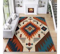 Multi-layered diamond stepped border Area Rugs 60 x 90 cm Natural Easy Care Pile Non Slip Soft, Native American Geometric Area Rug Washable for Living Room Bedroom Kitchen Hall Lounge